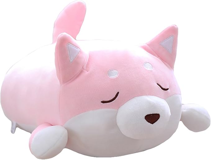 Shiba Inu Dog Plush Pillow, Cute Corgi Akita Stuffed Animals Doll Toy Gifts for Valentine's Gift, Christmas,Sofa Chair, Pink Blink 15"