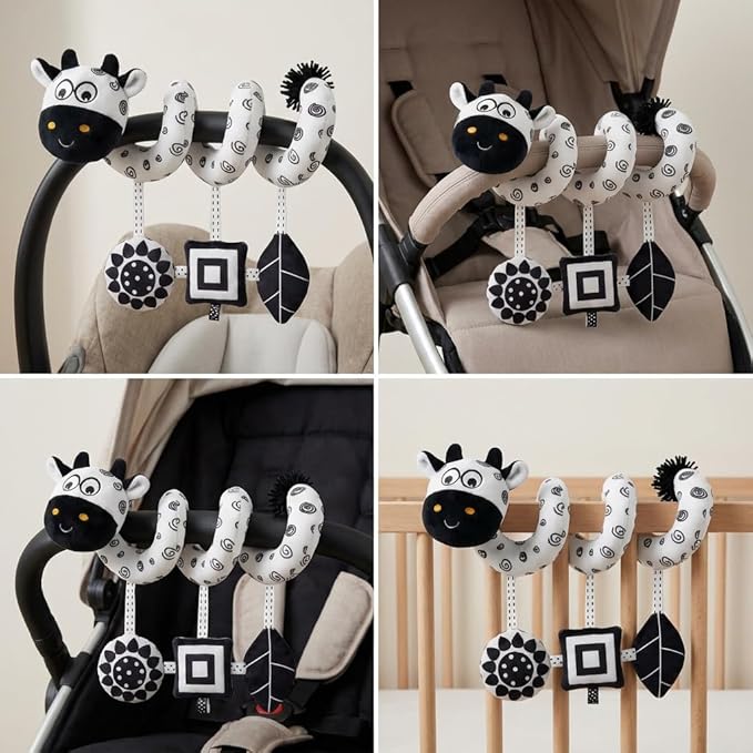 Car Seat Toys – Baby 0-6 Months High Contrast Black & White Spiral Car Seat Toy, Carseat Hanging for Newborn, Stroller, Baby Stroller Toy, Infant 0-6 Months, Crib Hanging