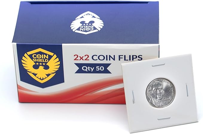 1000 Nickel 2x2 Cardboard Coin Flips with Mylar Windows Archival Safe