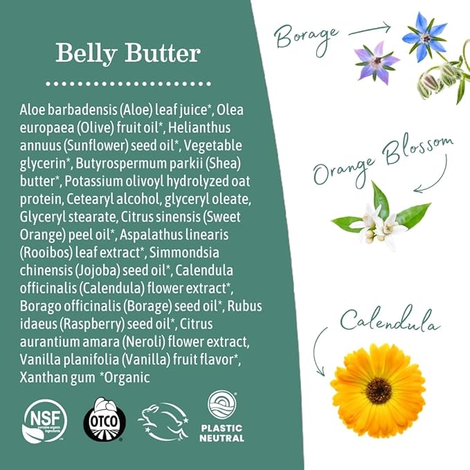 Earth Mama Belly Butter, Maternity Moisturizer for Dry Skin | Lotion for Pregnancy and Postpartum Recovery Self Care, Body Cream with Aloe, Fragrance Free, 8-Fluid Ounce