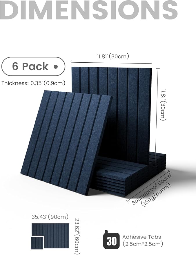 Fluxynara 36" x 24" Large Felt Bulletin Board, Carbon Blue | 6 Pack Cork Board Alternative with 30 Safe Adhesive Tabs, Pin Boards for Wall Decor, Home, Office, Classroom,Dorm