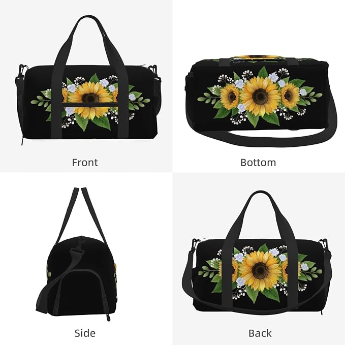 Fiokroo Sports Gym Bag Sunflowers Flowers Travel Duffel Bag For Men Women With Shoe Compartment Water Resistant Gym Bag Carry On Duffel Bag For Weekend Traveling Yoga Gym Sports