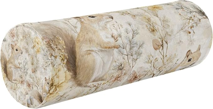 Beige Squirrels Mushrooms Flowers Plants Neck Roll Pillow Bolster Round Health Memory Foam Long Cervical Cylinder Pillows with Removable Washable Cover for Body Bed Legs Back Yoga