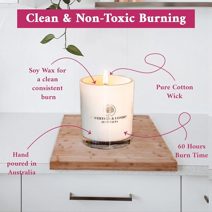 Wavertree & London Organic Pink Peony Scent Soy Wax Candle | Non Toxic 100% Cotton Wick Triple Scented Pure Natural Soy Wax Candles, Hand Poured in Australia | 60 Hours Burning Time, 11.66 Oz