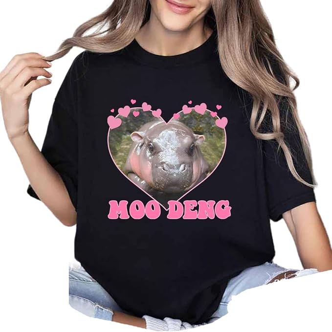 YOUNG GREEN Moo Deng Cute Sweatshirt Moo Deng Bouncy Pig T-Shirt The Cute Baby Hippo Sweatshirt Gift For Womens