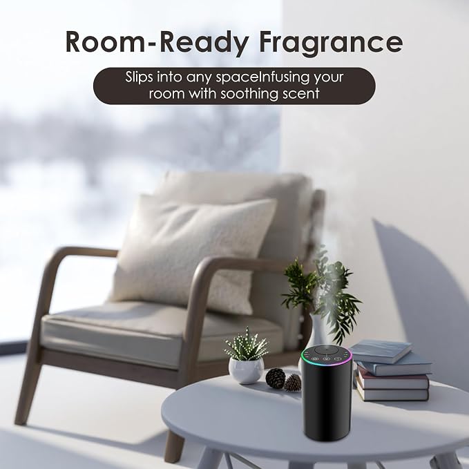 Waterless Diffuser Kit with 4 x 20mL Hotel Fragrance Oil,Aluminum Alloy | 7-color ambient light, battery powered Nebulizer, portable, suitable for cars, homes, offices, and rooms.