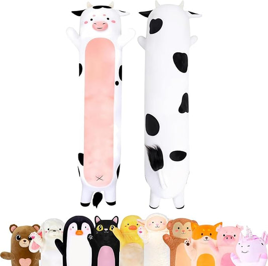 Cow Print Plush Body Pillow for Kids | Long Stuffed Animal Cuddle Pillow | Soft Hugging Toy | Plushie Gift for Girls & Boys | Long Plush Body Pillow for Sleep & Comfort | Medium, 35 Inches