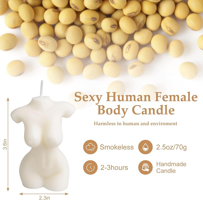 2-Pack Handmade Soy Wax Aromatherapy Candle - White Cube & Female Body Shaped, Scented Decorative Candle for Bedroom, Bathroom & Wedding