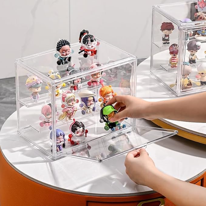 3PACK 3 Tiers Clear Display Case with Lights, Acrylic Storage Organizers Box with Magnetic Door, Acrylic Dustproof Showcase for Collectibles Action Figure