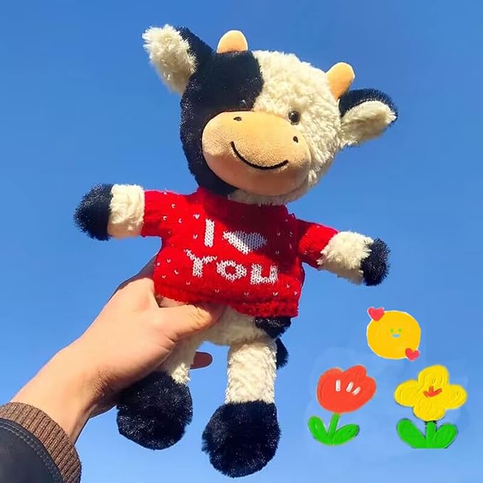 Cow Stuffed Animal Cow Plush Doll Toy 11.8 inch for Girls Boys Christmas (Cow red Clothes)
