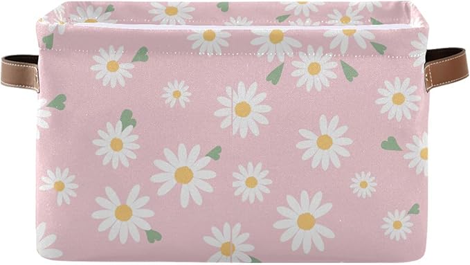 Aslsiy Storage Basket Daisy Spring Daisy Flower Nursery Bins Baby Box Canvas Clothes Shelf Basket Laundry Hamper Gift Baskets for Home Closet 1 Pcs
