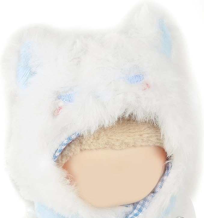 Plush Doll Clothes for Labubu - Cute Animal 17cm Doll Clothing, Premium Doll Accessories Clothes for Collectors or Display - Kawaii White Cat Plush Cape Costume (No Dolls)