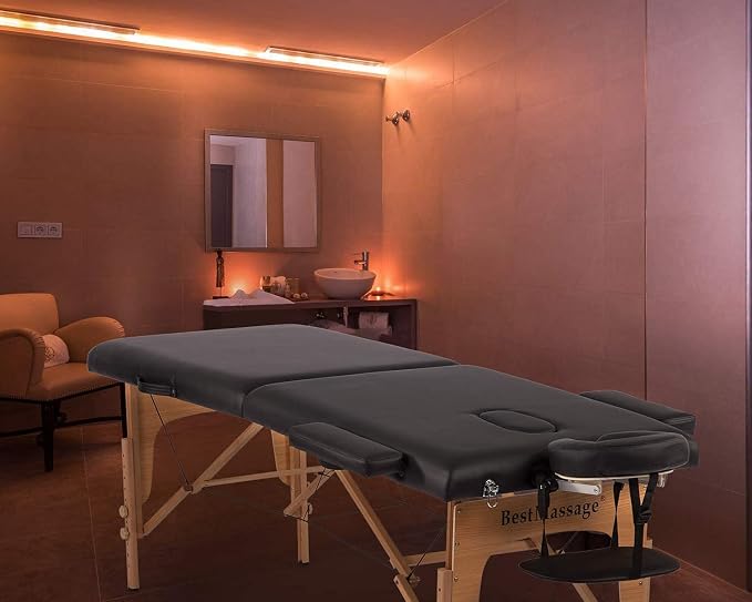 BestMassage Massage Bed Portable Massage Table 28 inch Wide Lash Bed Height Adjustable PU Leather 2 Folding with Oxford Bag for Spa Footmassage Facial CareSpa Tattoo