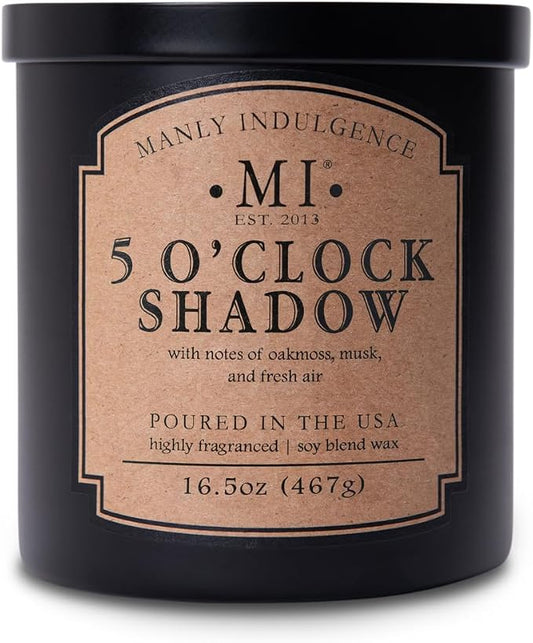 Manly Indulgence 5 O'Clock Shadow Scented Candle for Men 16.5 oz | 2 Wick & 2X Intense Fragrance | Oakmoss, Musk & Fresh Air | Up to 60 Hour Burn, Soy Blend Wax, USA Poured, Black