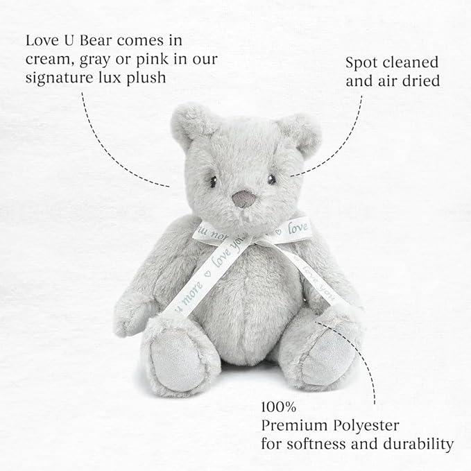 MON AMI ‘Love U’ Gray Teddy Bear Stuffed Animal – 10’’, Teddy Bear Plush for Baby Shower, Cute Plushies for Kids of All Ages