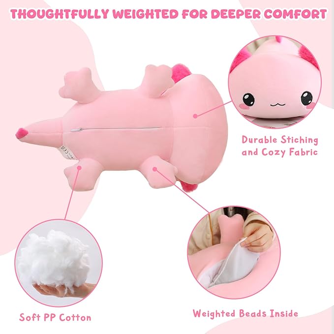 Weighted Stuffed Animals, Axoltol Stuffed Animal with Weighted Beads, Cute Plush Toy Pillow Gifts for Adults Kids Boys Girls