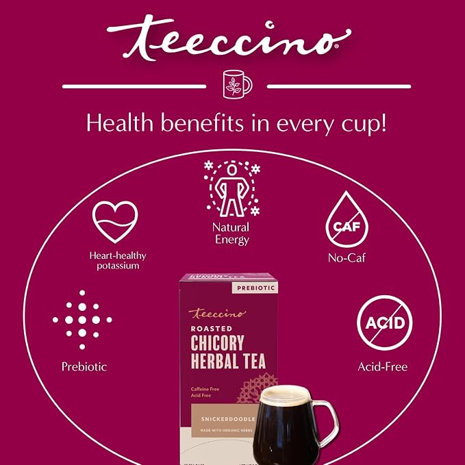 Teeccino Snickerdoodle Herbal Tea - Dessert Beverage That’s Prebiotic, Caffeine-Free & Acid Free, 25 Tea Bags