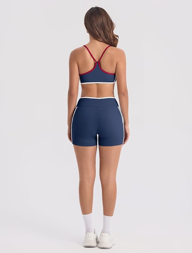 ABOCIW Workout Sets for Women 2 Piece Color Block Strappy Sports Bra High Waist Shorts Gym Yoga Pilates Outfits