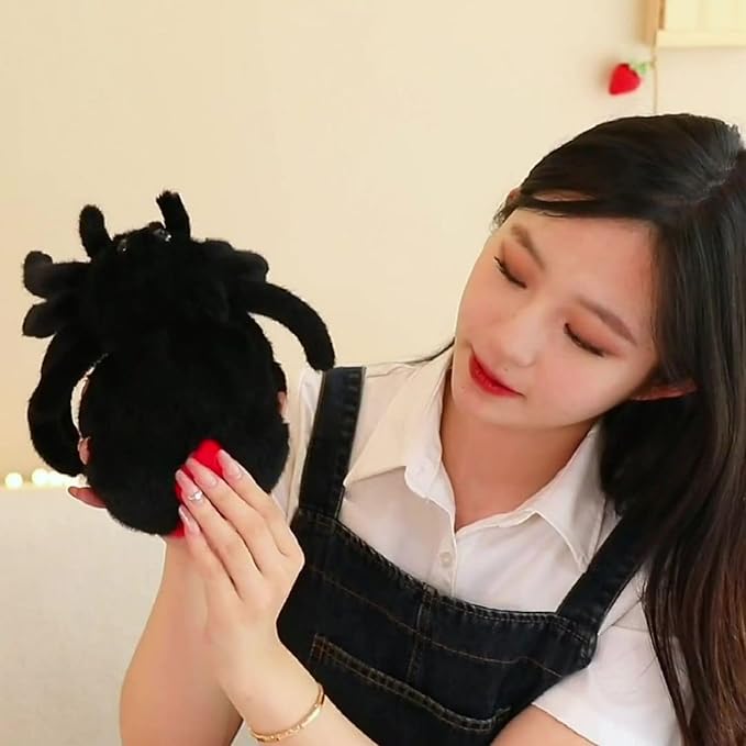 Plush Spider Stuffed Animal Toy, Soft 10 inch Kawaii Halloween Plush Spider Stuffed Toys Decorations Cuddle Gift for Kids and Adults (Black)