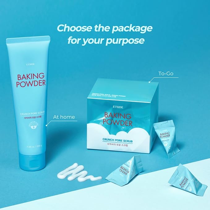 ETUDE Baking Powder Crunch Pore Scrub (0.25 Fl Oz x 24 Pouches), Facial Scrub, 43.5% Baking Powder for Deep Cleansing, Gentle Exfoliation, Cooling Effect, Hydrating, Korean Skin Care, Beauty