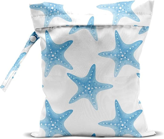 Wet Dry Bag 12x10 Inch, Starfish Wet Bag for Swimsuit Diapers Travel Beach Pool Dirty Yoga Gym Clothes Makeup Bags Beach Wedding Supplies Waterproof Reusable Starfish Gifts for Women Friend