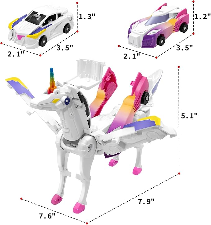Unicorn Collision Transforming Cars Toy for Girls Boys, 2 Magnetic Cars Transform into Magical Unicorn Collision Transforming Robot Cars Toy Deformation Christmas Birthday Gifts for Kids Pink