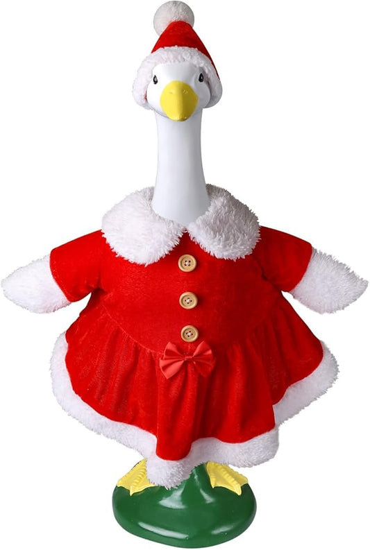 Porch Goose Christmas Outfits, Mrs. Claus Goose Outfit Dresses Clothes, Cute Goose Costume for 23" Plastic Geese Outdoor Patio Yard Decoration