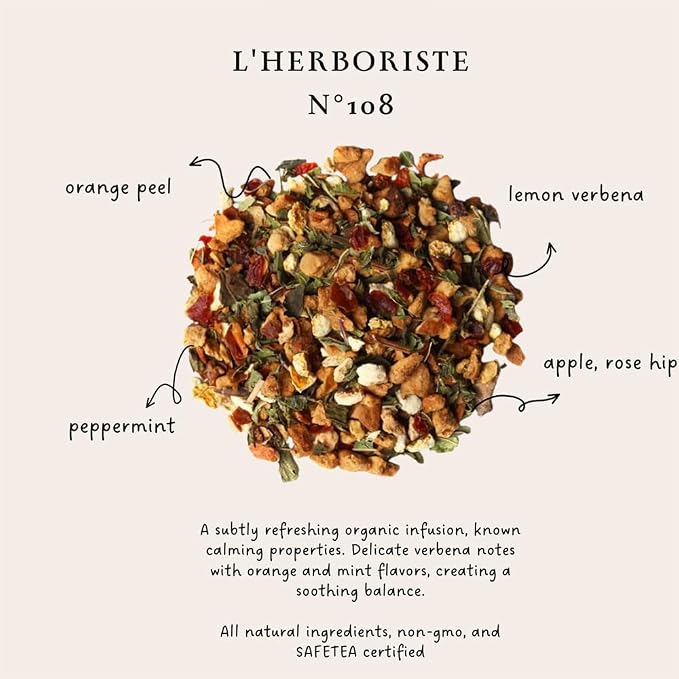 Palais des Thés Caffeine-Free Tea - L'Herboriste N∞108 Organic Relaxation Herbal Blend with Lemon Verbena, Orange & Mint - Premium Tea Bags, Serves 20 Cups
