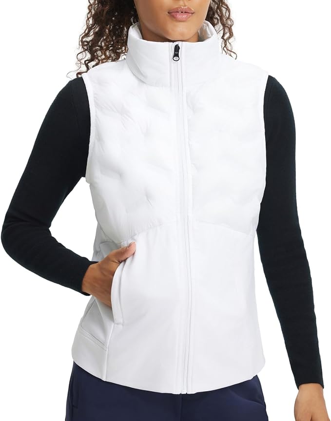 Puffer Vests Womens Lightweight Stand Collar Slim Fit Winter Sleeveless Jacket for Women with Golf Hiking