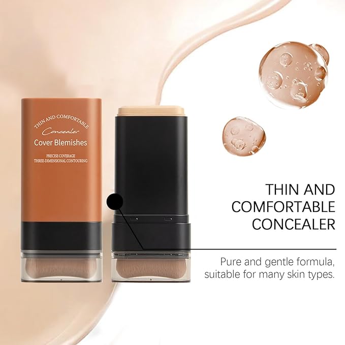 Flawless Hydrating Face Foundation Stick, Korean Lightweight Full-Coverage Cream-to-Matte Multi-Use Makeup for Dark Circles & Blemishes, Long-Wear Cream Stick with Brush, All Skin Types (01#Ivory)