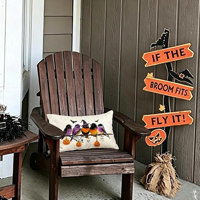 RABUSOFA Halloween Pillow Covers 12x20 Inch Halloween Decorations for Home | Watercolor Birds,Waterproof,Spooky Ghost Pumpkin Bat Halloween Decor,Supplies Accessories for Home Couch Party Patio