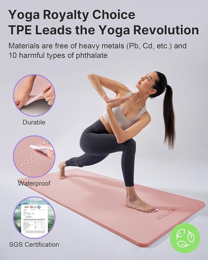 YOTTOY Yoga Mat，Extra Thick Yoga Mat (1/2inch),Professional TPE Exercise Mat,Non-Slip Workout Mat for Yoga, Pilates, Fitness, Barefoot Workouts, Home Gym Studio with Strap