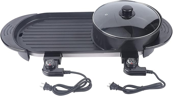 Non-stick Hot Pot with Grill, 2200W Shabu Shabu Hot Pot Korean BBQ Grill, Indoor Electric Hotpot and Grill Combo, Independent Temperature Control for Family and Friends Gathering(2-12 People)