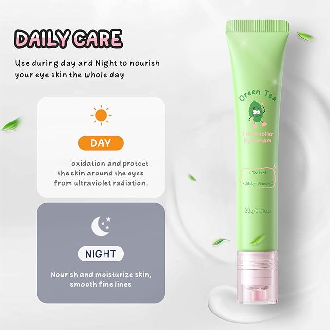 AKARY Green Tea Under Eye Cream with Triple-roller Massage, Advanced Formula with Kohhii Ekisu, Moisturizing, Firming, Smooth Wrinkle, Tighten skin, Even Tone for Dark Circles & Bags, Fine Lines