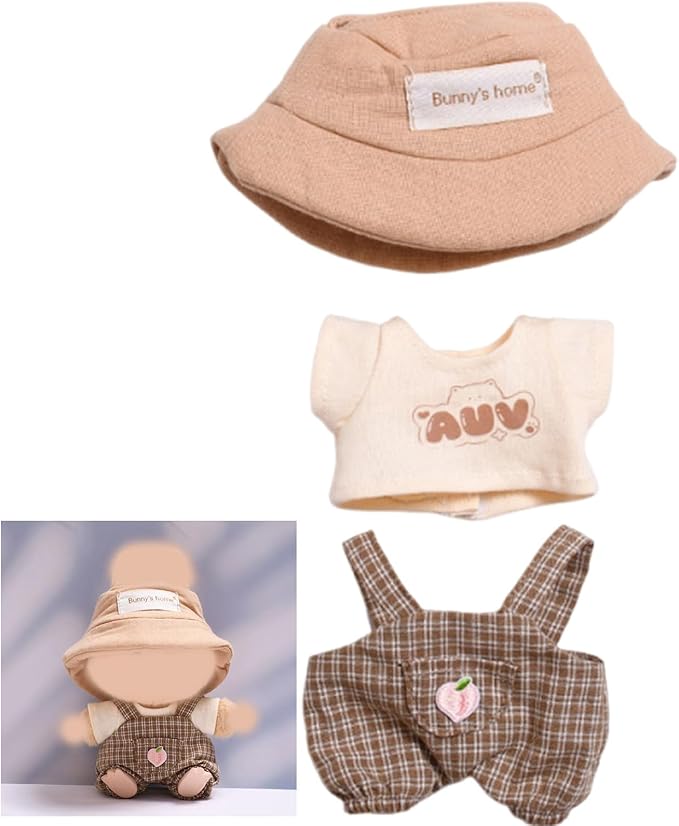 Clothes for 17cm Doll Overalls&hat Clothes Accessories(No Doll), Cute Outfit Suitable for 6.69inch (17cm) Doll Soft Cotton Clothing Replacement
