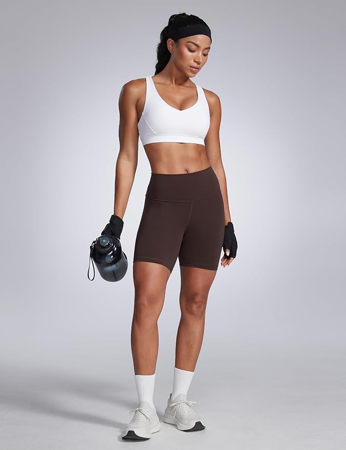 CRZ YOGA Butterbreeze Criss Cross Back Sports Bras for Women - V Neck Adjustable Straps Padded Workout Training Crop Top