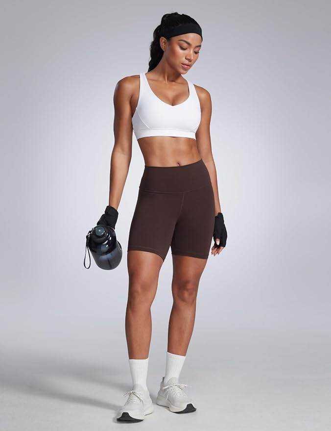 CRZ YOGA Butterbreeze Criss Cross Back Sports Bras for Women - V Neck Adjustable Straps Padded Workout Training Crop Top