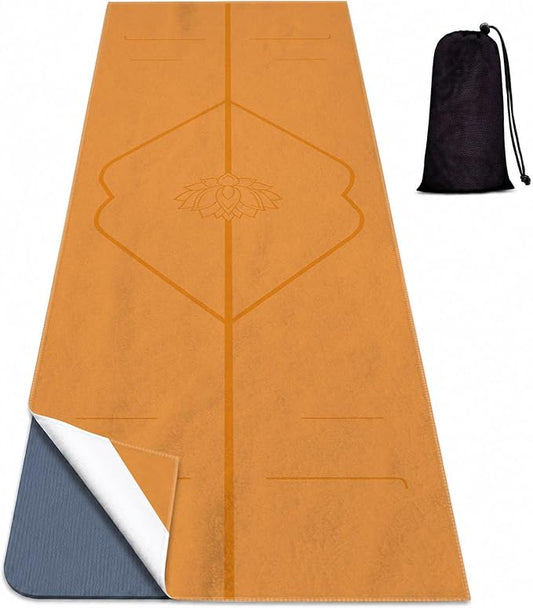 Yoga Mat Towel, Hot Yoga Non Slip with 4 Corner Pockets, 70 x 26 in | Soft Absorbent Microfiber With Four Corner Pockets, Fits Over Yoga Mats For Hot Yoga, Pilates, Gym, And Travel