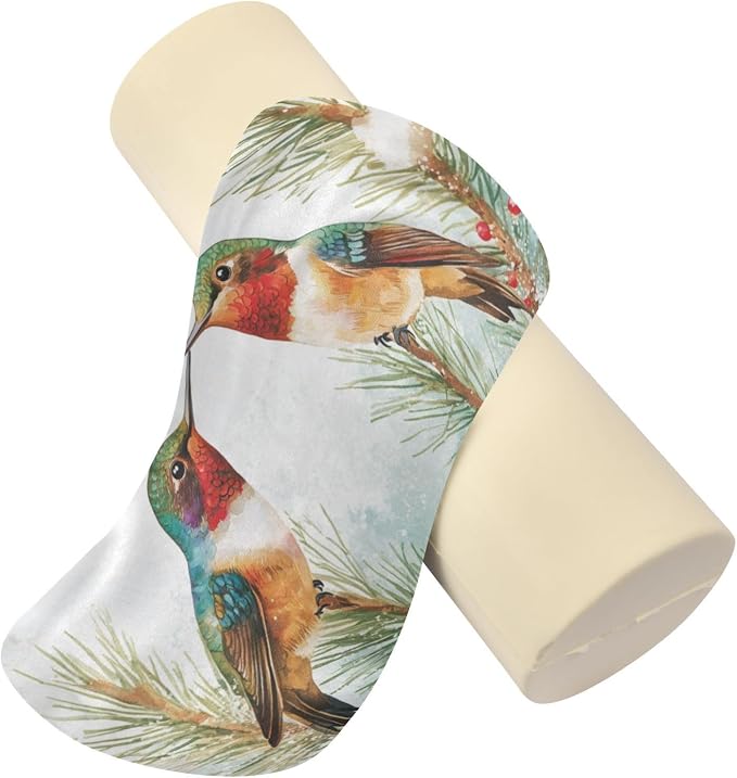 Cartoon Hummingbirds and Pine Tree Neck Roll Pillow Bolster Round Health Memory Foam Long Cervical Cylinder Pillows with Removable Washable Cover for Body Bed Legs Back Yoga