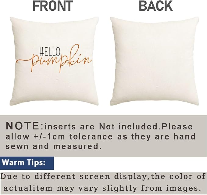RABUSOFA Fall Pillow Covers 20x20 Inch Fall Decor for Home | Hello Pumpkin Lettering,Indoor Outdoor Use,Harvest Autumn Thanksgiving Decorations for Couch Sofa