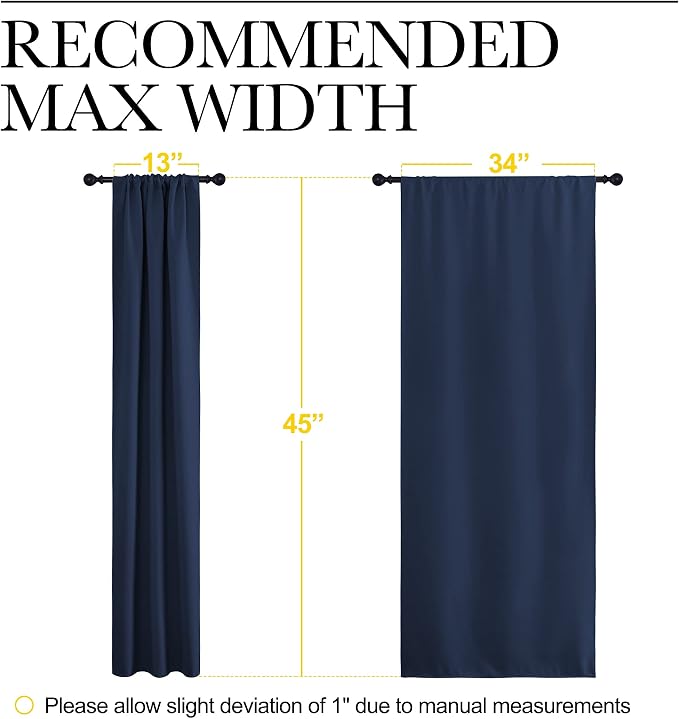 NICETOWN Kitchen Curtains, Short Blackout Curtains & Drapes, Thermal Insulated Rod Pocket Window Treatment Draperies for Nursery (Navy, 34 in x 45 in (W x L), Set of 2)