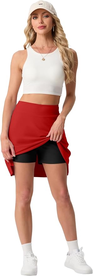 PrinStory 19" Tennis Skirt for Women Athletic Skort with Zipper Pockets | Workout Skort, Built-in Shorts, High Waisted, Split Hem, Knee Lentgh, Golf, Pickleball, Sports