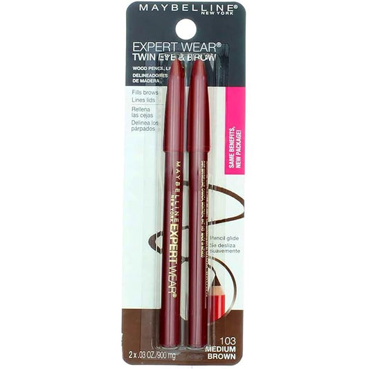 Maybelline Expert Eyes Twin Brow & Eye Pencils, Medium Brown [103], 0.06 oz (Pack of 6)