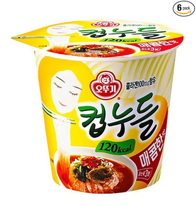 OTTUGI Korean Instant diet ramen low calories 120kcal diet snack,hot soup noodle (Spicy Noodles Flavour, 120kcal X 6pcs)