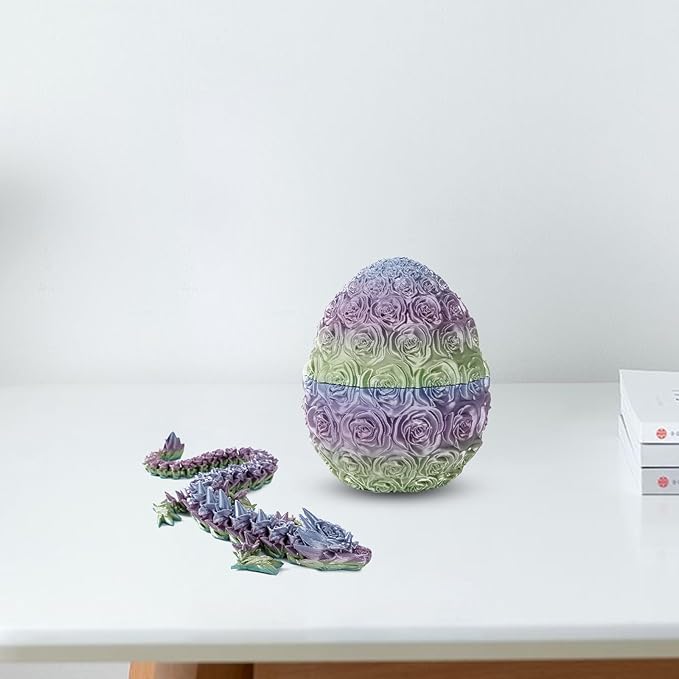 Pigmiss 3D Printed Dragon,3D Dragon Eggs with Dragon Inside,Dragon Fidget Toy for Adult,Full Articulated Dragon Crystal Dragon Easter Eggs Decoration for Gift (Rose-Multicolor)