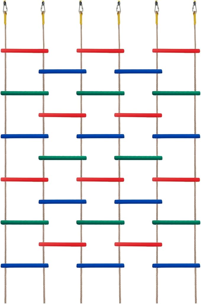 Innovative Rainbow Kids' Wooden Rope Ladder - 3/4/5-Group Connectivity, 14-Inch Wide, Ideal Ninja Warrior Accessory for Tree, Swing & Play (Set4: 5-Interlinked Colorful Ladders)