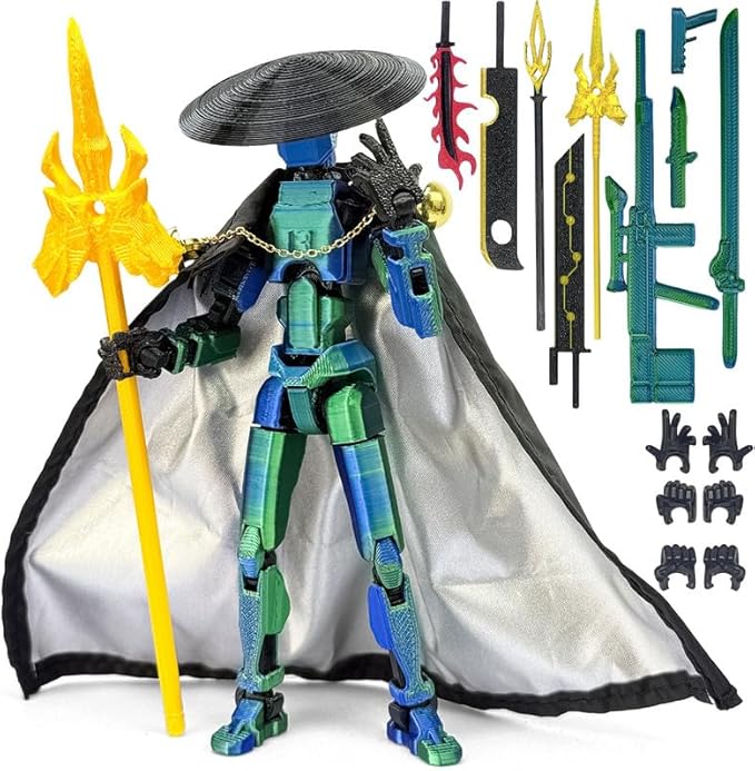 Assembly Completed T13 Action Figures,T 13 Action Figure, Robo 13 3D Printed Action Figure - The Ultimate Hero for Action-Packed Playtime,5.2 Inch (Blue Green)