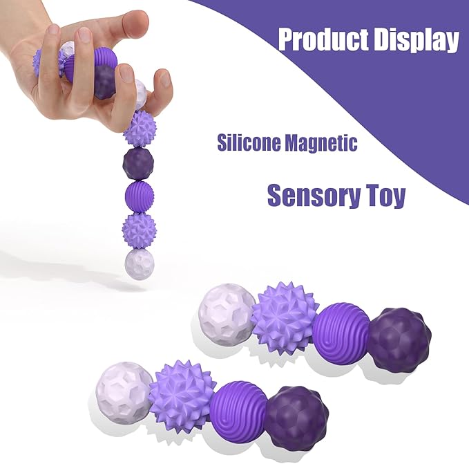 Large Magnetic Sensory Fidget Ball Toy, 8Pcs Silicone Sensory Stress Relief Toys for Adults, Teens with Autism, ADHD, Anxiety, Stocking Stuffers for Women Men Teen Gift (Purple, Large)