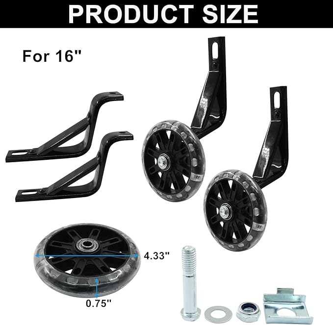 Murtenze 1 Pair of Children's Bicycle Auxiliary Wheel Bicycle Accessories, Flash Silent Training Wheels for 16" Training Wheels Kids Bike Wheel