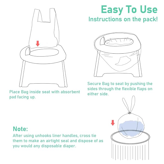 Disposable Portable Potty Liners Fragranced to Absorb Odor, Universal Fit Most Chairs Leak-Proof Liners for Travel Potty Seat Suitable Children and Toddlers(60 Count)